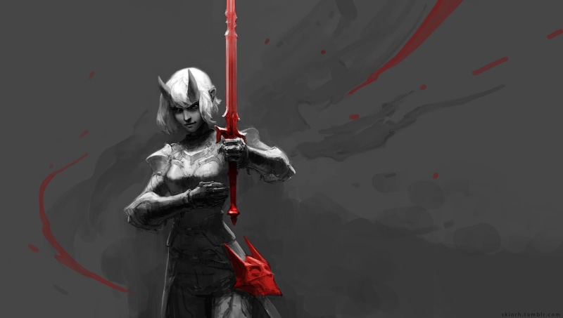 security, one person, real people, indoors, lifestyles, front view, standing, fantasy art, clothing, human representation, black, red, artwork, representation