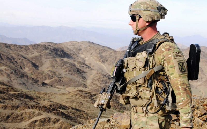 armed forces, men, camouflage clothing, outdoors, military, land, backpack, mountain, nature, clothing, black, 1080P, soldier, one person, assault rifle