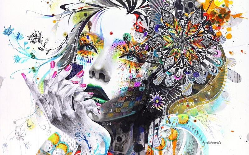 artwork hand face colorful women surreal mosaic painting anime paint splatter minjae lee, digital composite, arts culture and entertainment, mural, disguise