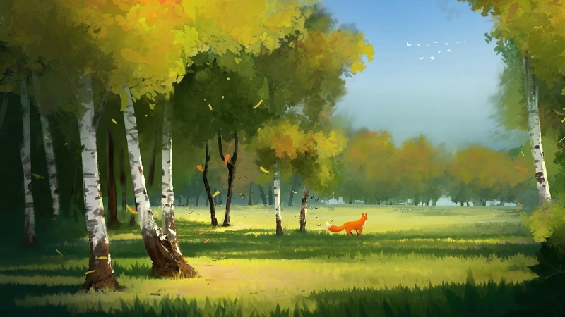 day, grass, beauty in nature, land, fox, painting art, growth, scenics - nature, no people, outdoors, nature, meadow, green color, leaves, change, field