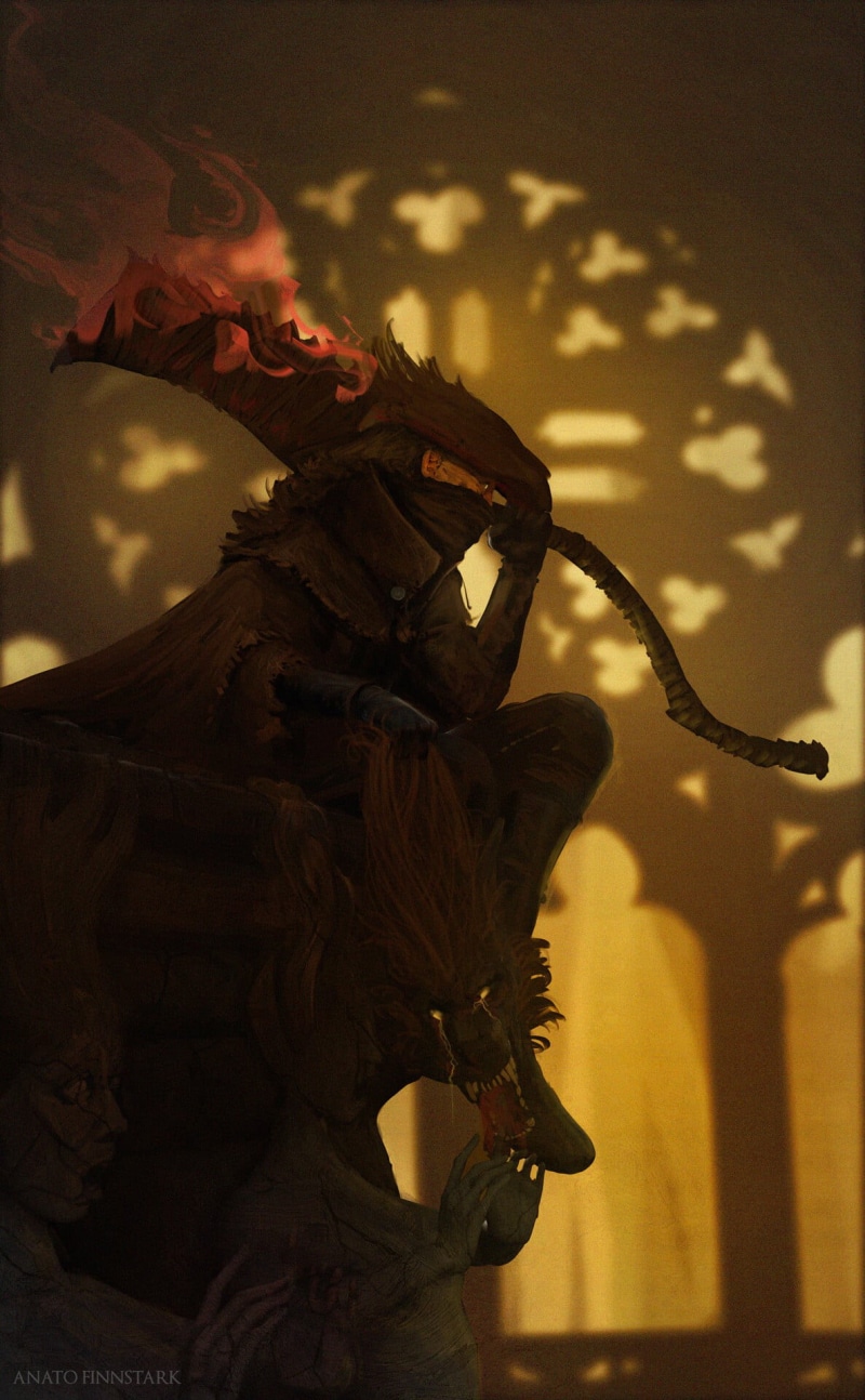 fantasy art, horror, statue, Anato Finnstark, 1080P, digital art, Bloodborne, weapon, Werewolf
