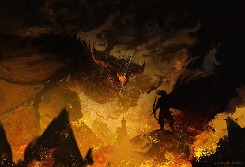 Smaug, The Hobbit, dragon, Anato Finnstark, creature, fantasy art, 1080P