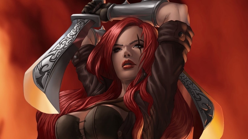 beautiful woman, lifestyles, red, adult, young women, haired, young adult, hair, long hair, holding, woman, front view, fashion, portrait, katarina (league of legends)
