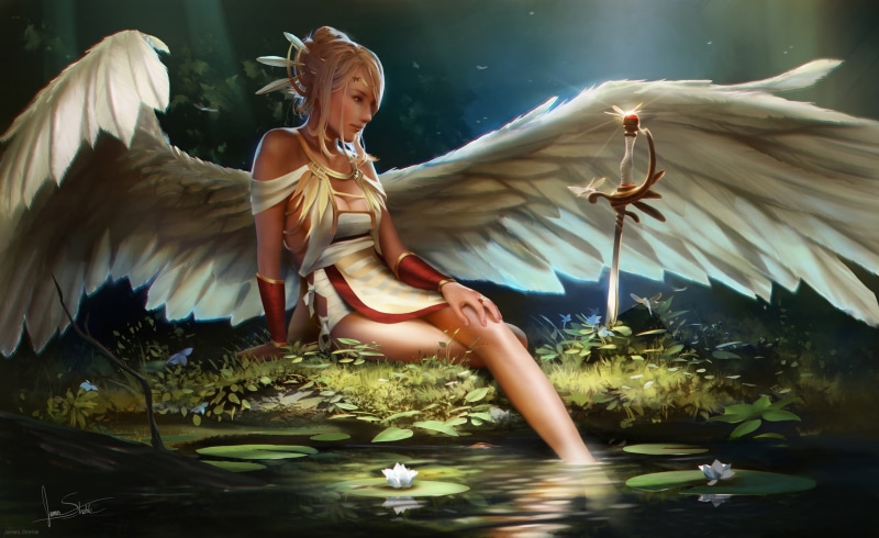nature, people, bird, vertebrate, plant, motion, full length, day, angel, outdoors, fantasy art, animals in the wild, animal wildlife, lake, sculpture