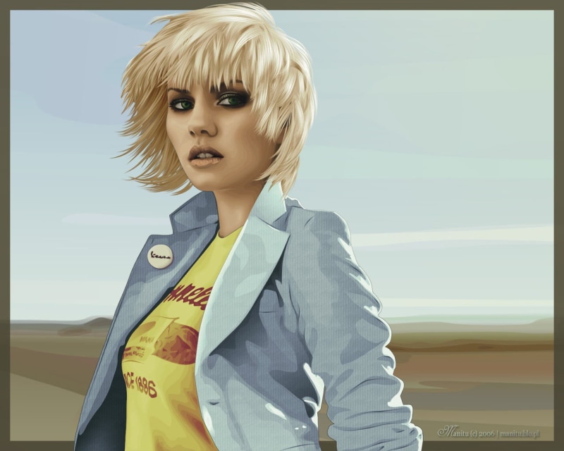 short hair, front view, blond hair, hair, artwork, Elisha Cuthbert, beauty, looking at camera, actress, beautiful woman, young adult, Vexel, portrait, real people