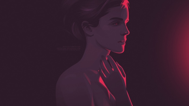 Vexel, artwork, profile, Emma Watson, actress, 1080P, women, red eyes, face, fan art
