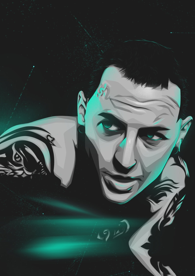2K, black, Chester Bennington, teal, music, Vexel, Linkin Park