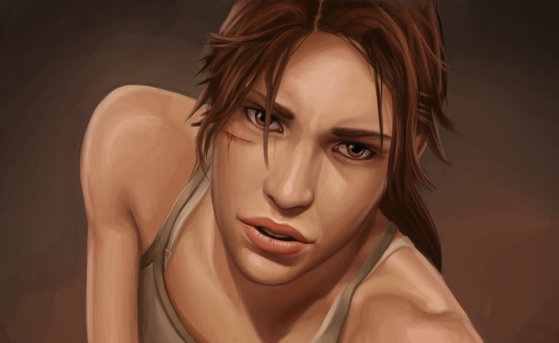 2K, lara, vexel, black background, beautiful woman, lara croft, video game, 2012, woman, beauty, young women, looking at camera, hairstyle, new, portrait
