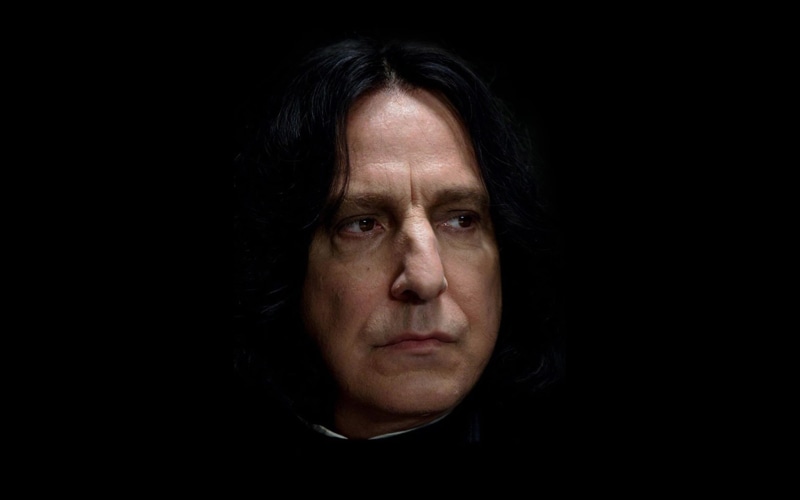 looking at camera, snape, close-up, dark, human face, rip, emotion, aggression, potter, headshot, men, serious, studio shot, rickman, alan, black background