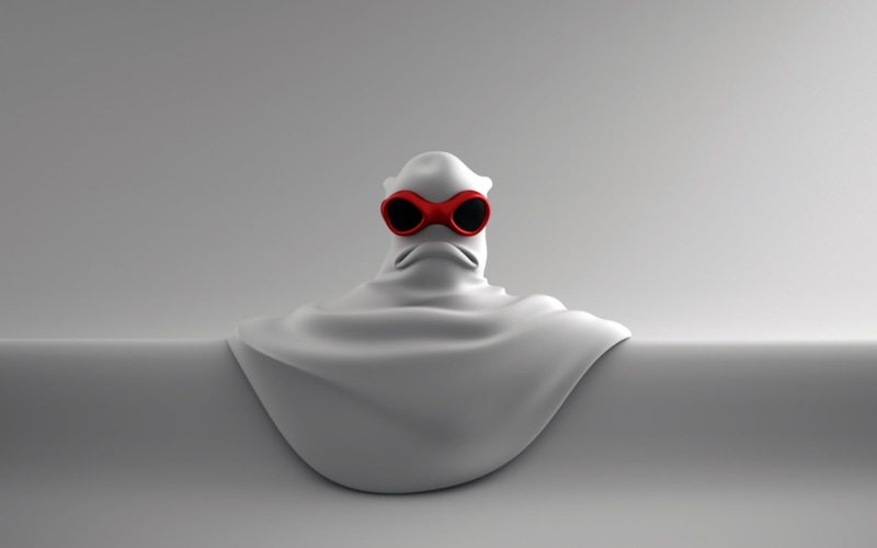 single object, sad, minimalism, representation, copy space, mask, digital art, indoors, gray, table, white, red, studio shot, toy, gray background, no people