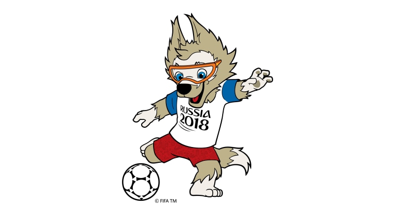 smiling, wolf, communication, representation, Zabivaka, mammal, one person, FIFA World Cup, mascot, studio shot, mug, soccer ball, white background, humor