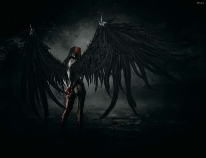 land, standing, men, one person, adult, young adult, art, plant, holding, smoke - physical structure, wings, clothing, full length, 1080P, outdoors