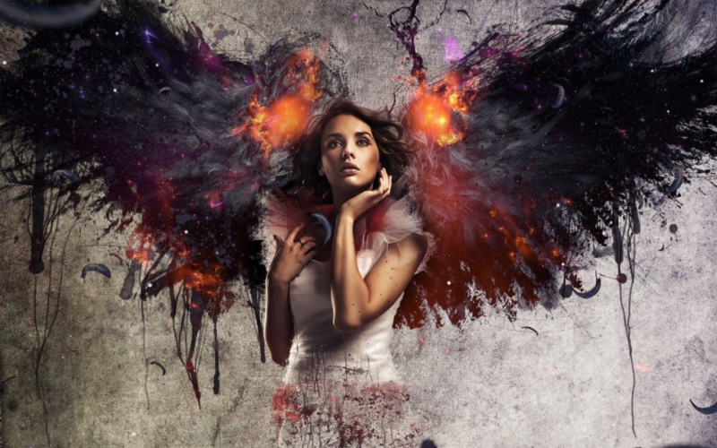 fallen, angel, art, girl, people, fire, artwork, hd, women, wings, x, photomanipulations, 1080P