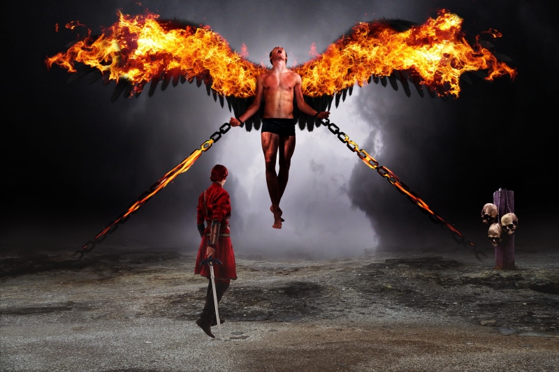nature, digital composite, risk, full length, heat - temperature, communication, demon, combat, warrior, human arm, smoke - physical structure, motion