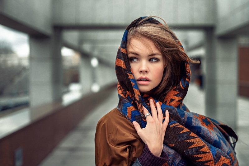 focus on foreground, adult, hairstyle, s, hijab, Anastasia Scheglova, women, city life, multicolored, headdress, hair, Georgy Chernyadyev, architecture