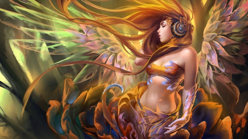 1080P, Wings, Listening, Fantasy, Hair, Long, Girl, Music, Angel