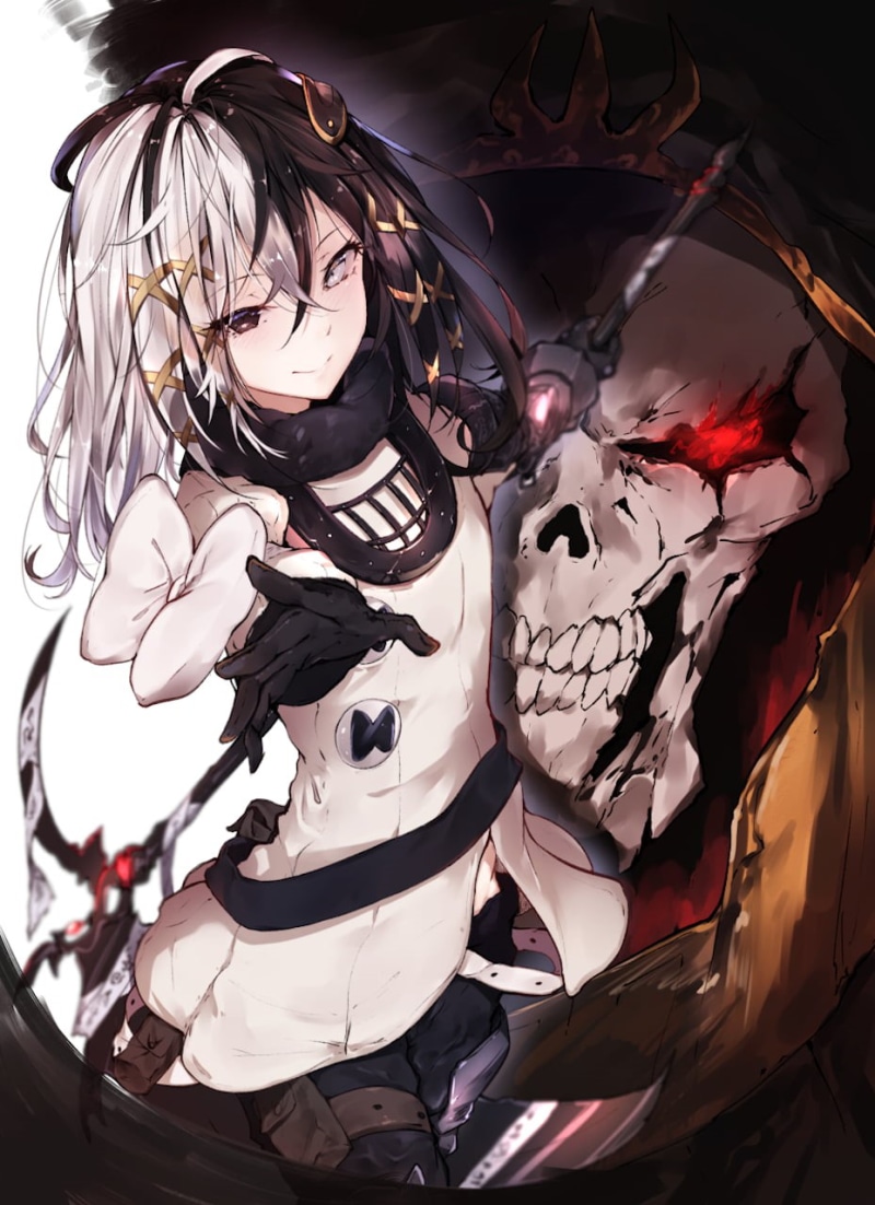 indoors, 720P, heterochromia, art and craft, front view, young adult, white dress, gloves, weapon, representation, headdress, lifestyles, people, women