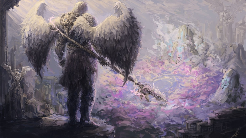 armor, angel, hd, drawing, person, warrior, fantasy, holding, painting, 2K, battle