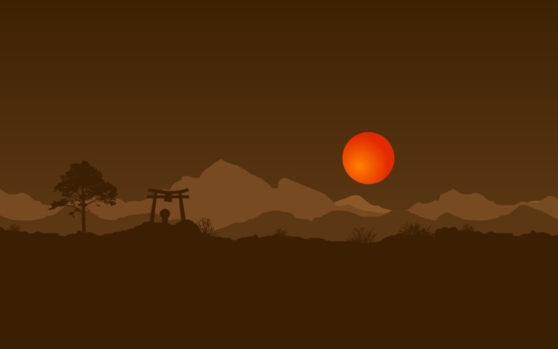 tree, orange color, nature, idyllic, arach, moon, background, mountain peak, mountain range, outdoors, beauty in nature, dark, sun, clear sky, Art And Creative