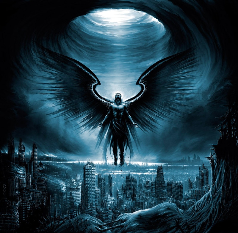 digital composite, city, spooky, apocalyptic, illuminated, architecture, 480P, communication, Vitaly S Alexius, wings, futuristic, nature, one person