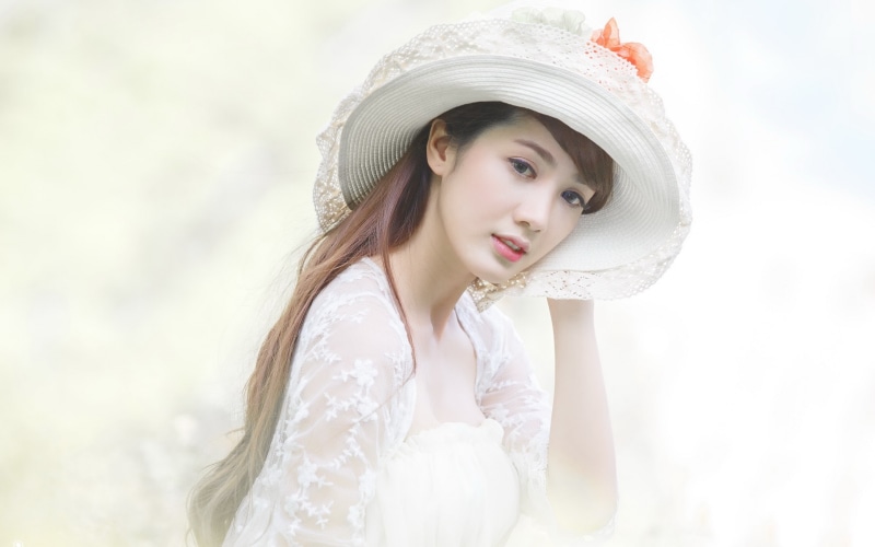 Asian, Hat, Girl, 2K, White, Dress