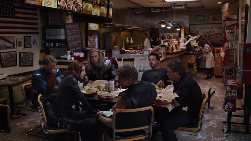 Scarlett Johansson, Robert Downey Jr., The Avengers, Chris Evans, Hulk, Black Widow, Iron Man, Jeremy Renner, Marvel Cinematic Universe, Shawarma, Captain America