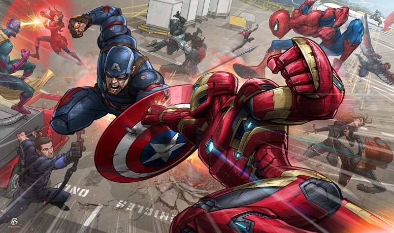 high angle view, art, headwear, architecture, patrick brown, mode of transportation, reflection, Spider-Man, Black Panther, Scarlett Johansson, War Machine