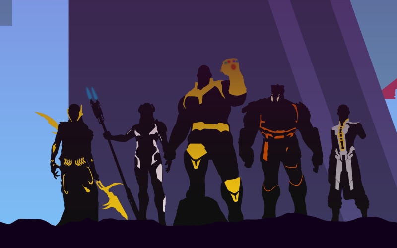 silhouette, War, Infinity, full length, Avengers, nature, human representation, clear sky, people, Artwork, group, outdoors, blue, men, sky, group of people