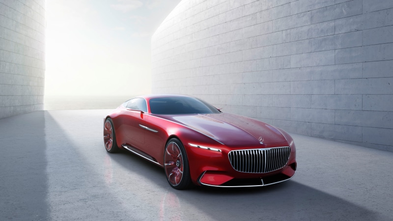 wealth, motor vehicle, modern, 8K, luxury, personal land vehicle, mode of transportation, smooth, built structure, red, transportation, vision mercedes maybach 6