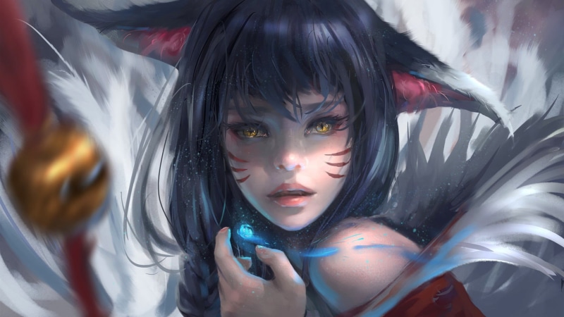 real people, mystery, league, front view, one person, young adult, demon - fictional character, lipstick, Ahri, beauty, close-up, hairstyle