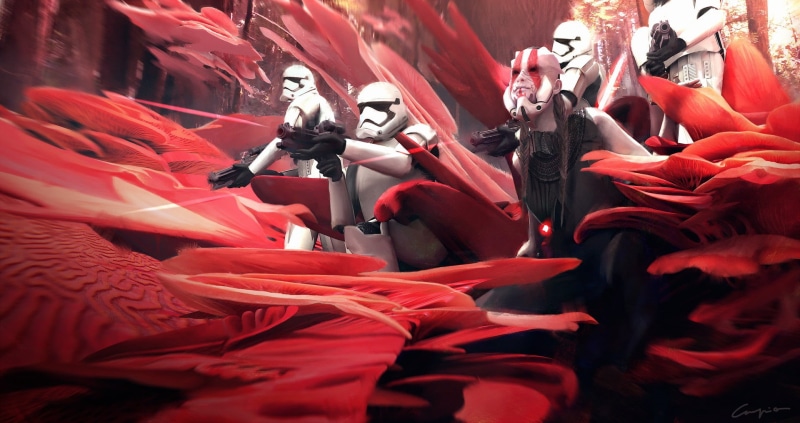 young women, full length, storm, 1080P, concept art, stormtrooper, young adult, outdoors, group of people, Star Wars, science fiction, beauty, wars, red