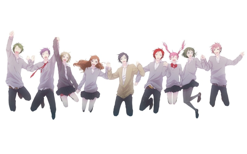 women, white background, copy space, Hori Kyouko, Yoshikawa Yuki, positive emotion, emotion, young adult, success, Horimiya, arms raised, happiness, people