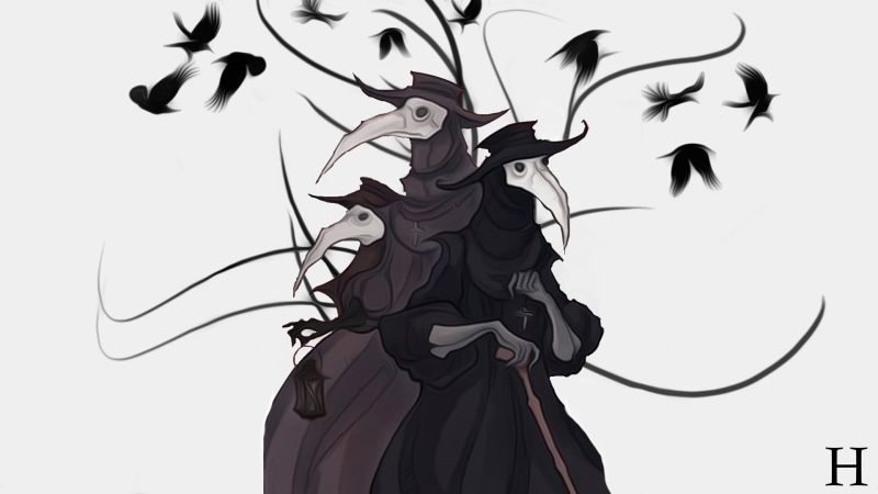 plague doctors, fantasy art, The Crow, 1080P, raven, Plague, the Darkness, crow, dark, doctors