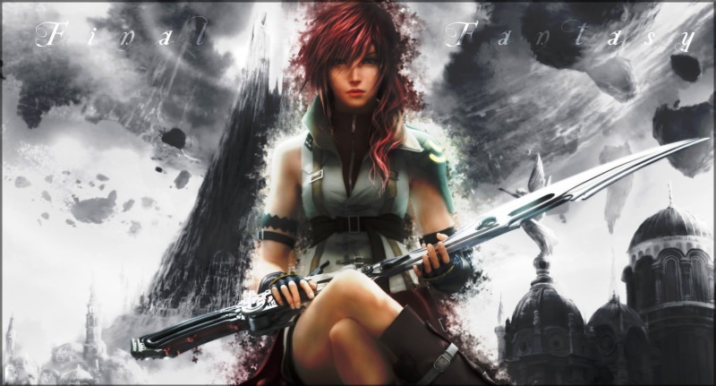 sword, low angle view, character design , snow, video games, leisure activity, portrait, Final Fantasy XIII, cold temperature, women, real people, lifestyles