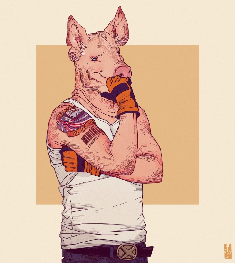 adult, domestic animals, disguise, man, standing, tank, one person, mammal, one animal, exotic, animals, three quarter length, wearing, domestic, cat, art and craft