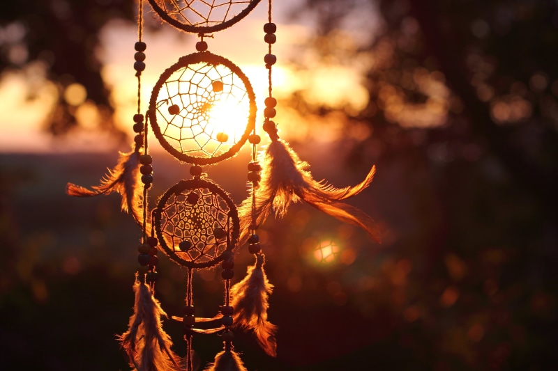 art and craft, retro Styled, feathers, old, cultures, defocused, black, night, elegance, catcher, illuminated, religious equipment, close-up, dreamcatcher