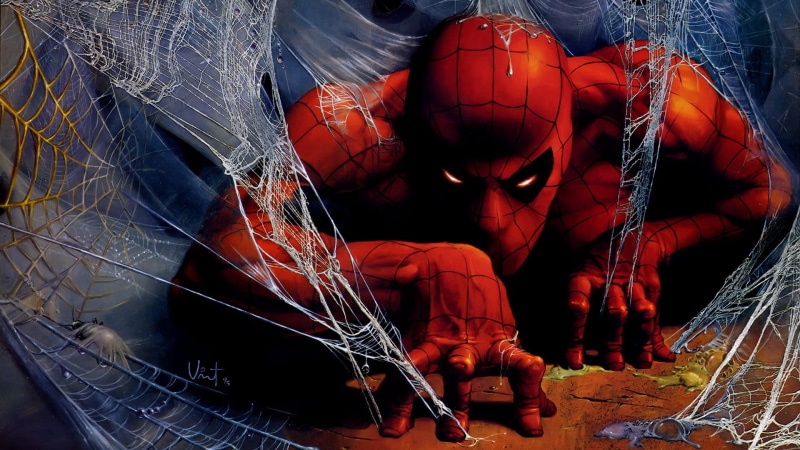 Peter Parker, architecture, drawing, 1080P, red, human body part, Spider-Man, preparation, one person, Marvel Comics, close-up, digital art, indoors, nature