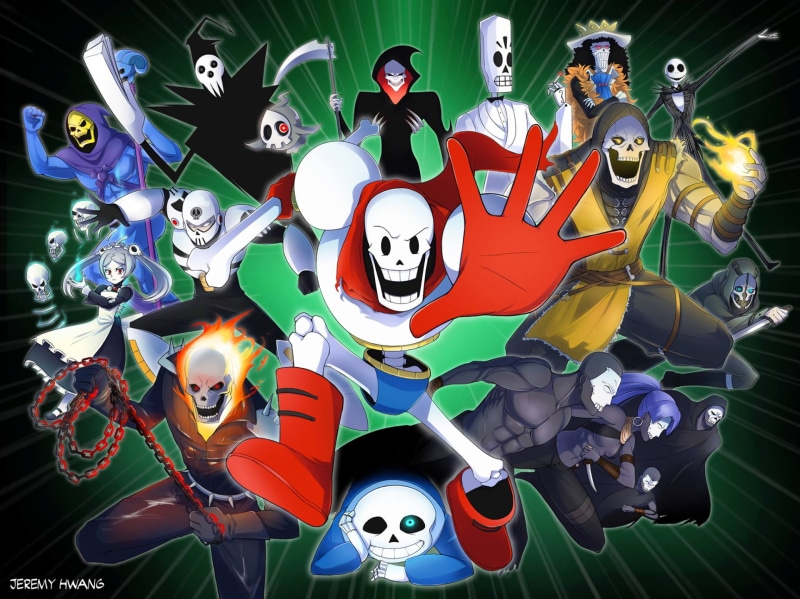 Brook (One Piece), Video Game, Skull Man (Mega Man), human representation, still life, celebration, male likeness, multi colored, disguise, festival, representation