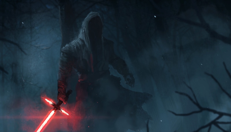 indoors, arts culture and entertainment, silhouette, illuminated, motion, red, lightsaber, fog, digital, celebration, fear, man, Kylo Ren, Star Wars, nature