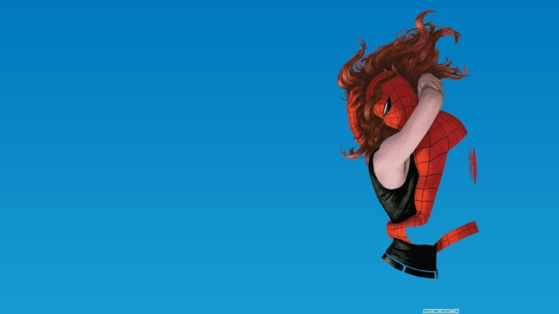 side view, mary, freedom, blue, jumping, motion, illustration, spider, adult, vitality, Peter Parker, human arm, hairstyle, one person, arms raised, artwork