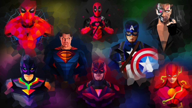 katana, superhero, superheroes, power, Flash, Barry Allen, 4K, Superman, weapons, purple, Daredevil, money, grey, Batman, speed, lilac, orange, robot