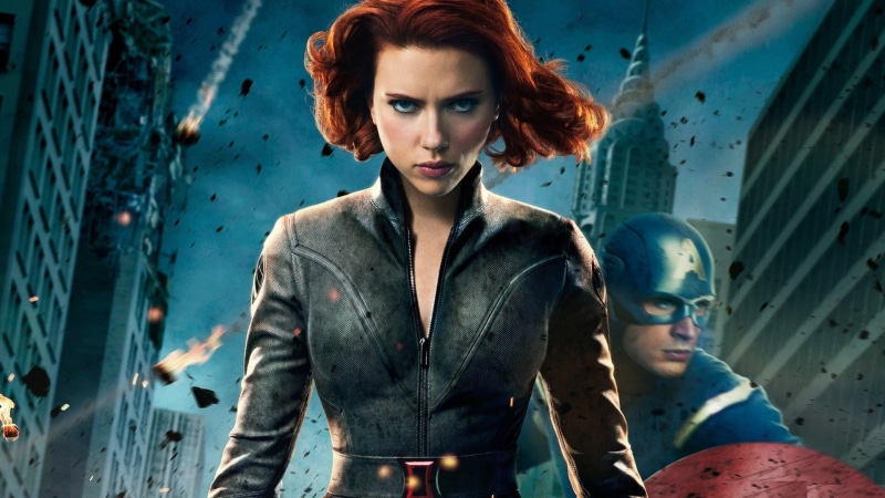 redhead, beauty, avengers, people, Scarlett Johansson, front view, Marvel Cinematic Universe, dyed red hair, contemplation, widow, black, movies, adult