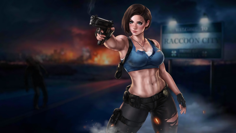 Racoon City, apocalyptic, artwork, 4K, city, Jill Valentine