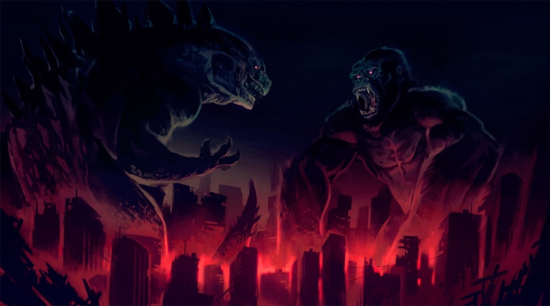 vs, kong, king, 1080P, artwork, godzilla