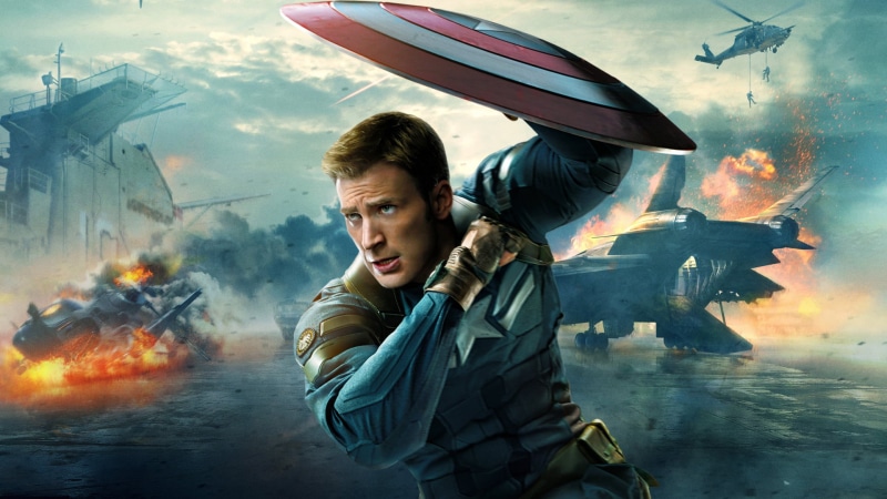 clothing, captain, nature, young adult, motion, military, armed Forces, 1080P, sign, warning sign, Steve Rogers, sky, shield, air vehicle, looking at camera