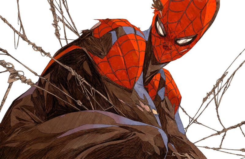 digital, Peter Parker, Avenger, simple background, comic art, MCU, Marvel Comics, artwork, Chun Lo, drawing, 720P, hero, black, Spider-Man, red, Marvel Cinematic Universe