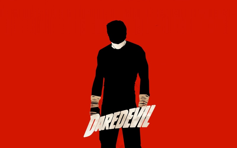 4K, red background, minimalism, The Devil of Hells Kitchen, Marvel Super Heroes, Daredevil, MCU, Marvel Cinematic Universe, Marvel Heroes, Marvel Comics