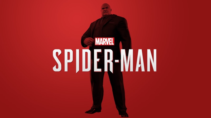 full length, Spider-Man (2018), red, government, communication, portrait, holding, western script, colored background, Marvel Cinematic Universe, Kingpin