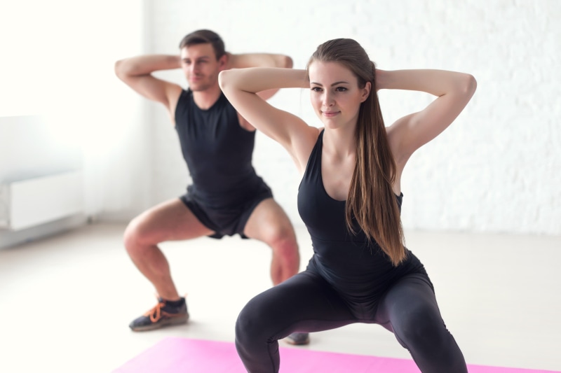 young adult, determination, men, hairstyle, strength, indoors, arms up, women, front view, long hair, sport, 2K, adult, people, two people, vitality, fitness model