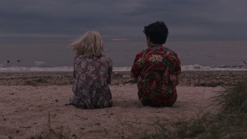 adult, Netflix, people, leisure activity, rear view, sky, two people, positive emotion, girls, Alex Lawther, Jessica Barden, outdoors, women, looking at view